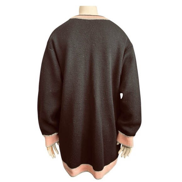 Vintage couture BLEYLE Merino wool cardigan black pink metallic silver large - Picture 13 of 15
